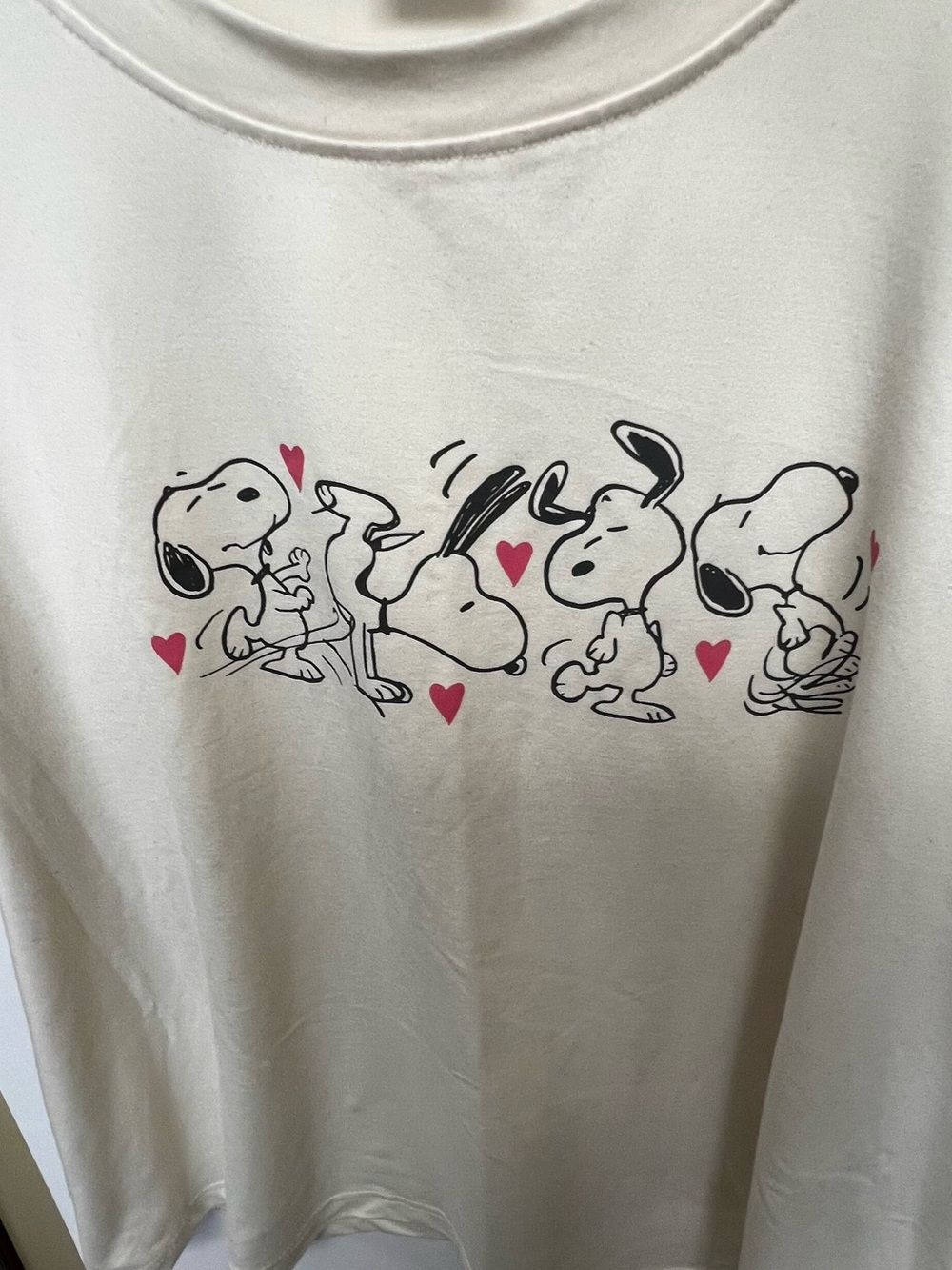 MUNKI MUNKI SNOOPY PEANUTS w/HEARTS CREAM 2PC P J SET. SIZE XL. LIKE NEW - Picture 6 of 15